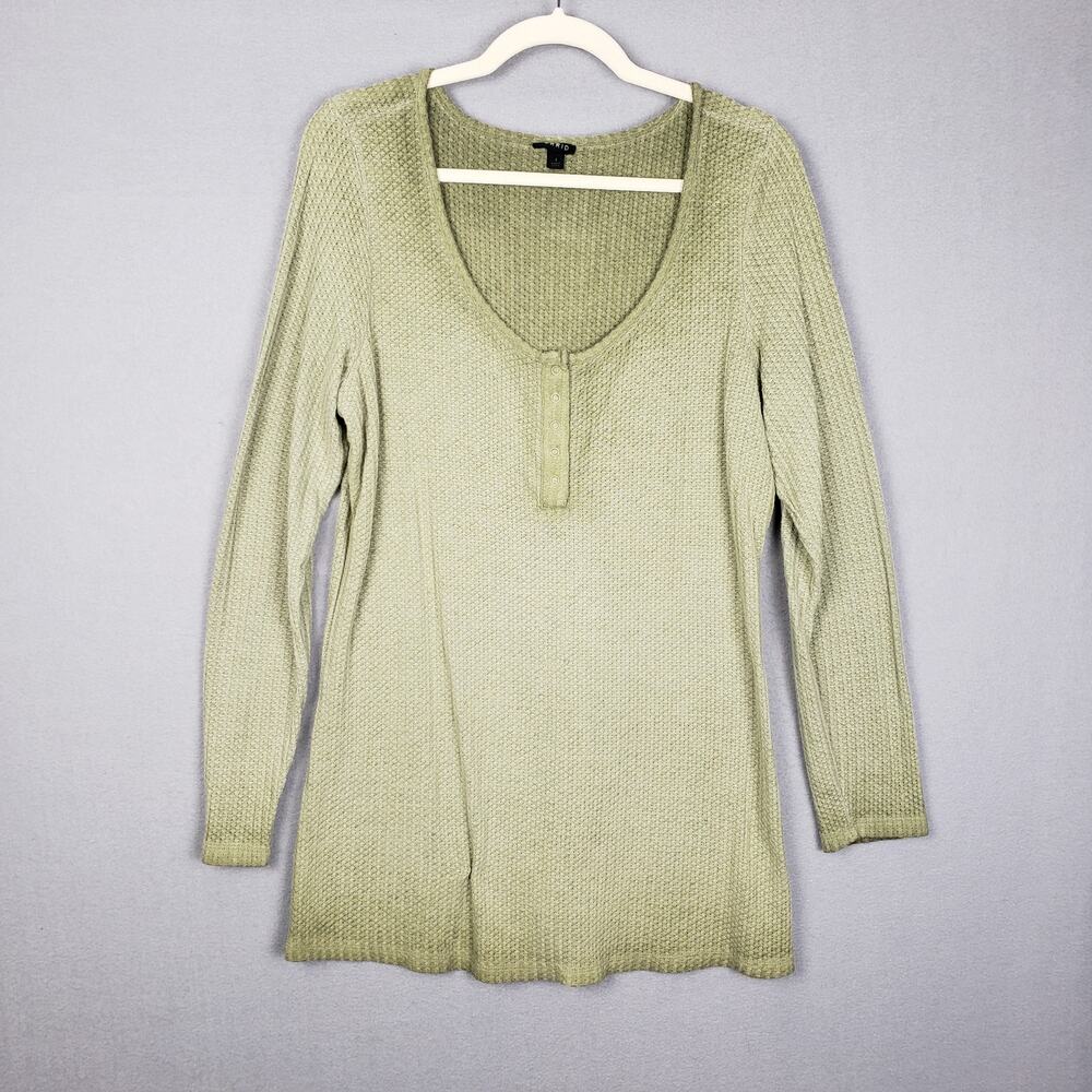 Torrid Size 1X Waffle Knit Snap Henley Pullover Green Comfy Casual Everyday